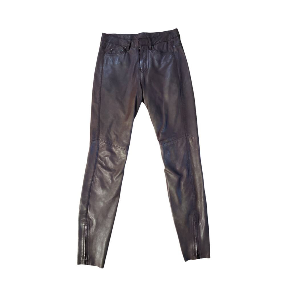 Women US-4 UK-8 MuuBaa Berry Genuine Lamb Leather Pants Tapered Ankle Zip Moto